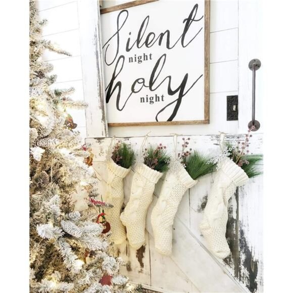 4 Pack Christmas Stockings 18 Inches Large Size Cable Knitted Stocking Gifts - Picture 4 of 7